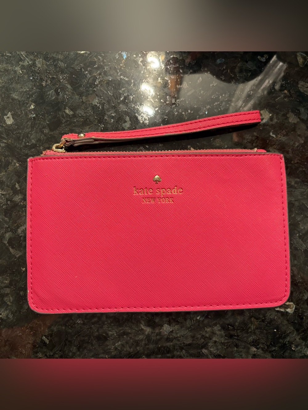 Kate Spade Hot Pink Zip Wristlet with Gold Logo